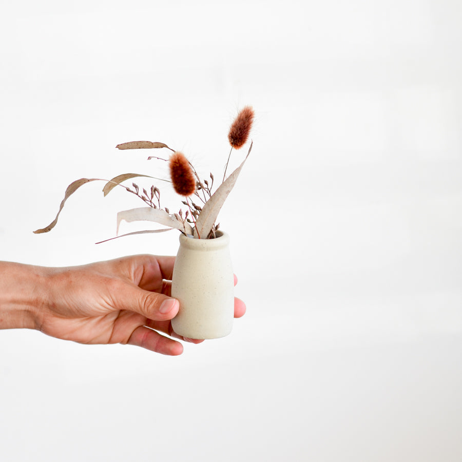 Stoneware bud vase ~ White on Natural