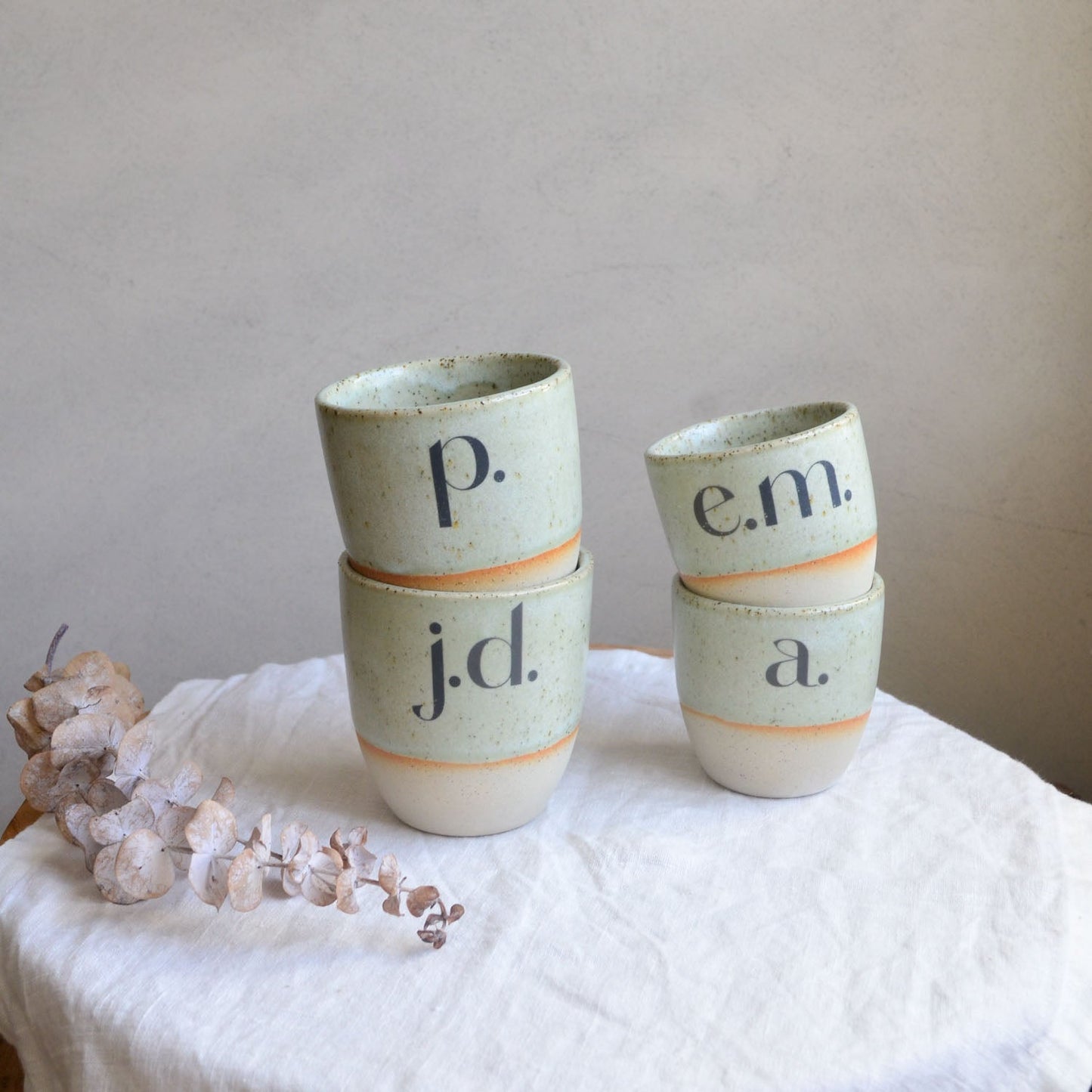 Monogram cup ~ Evergreen on Natural