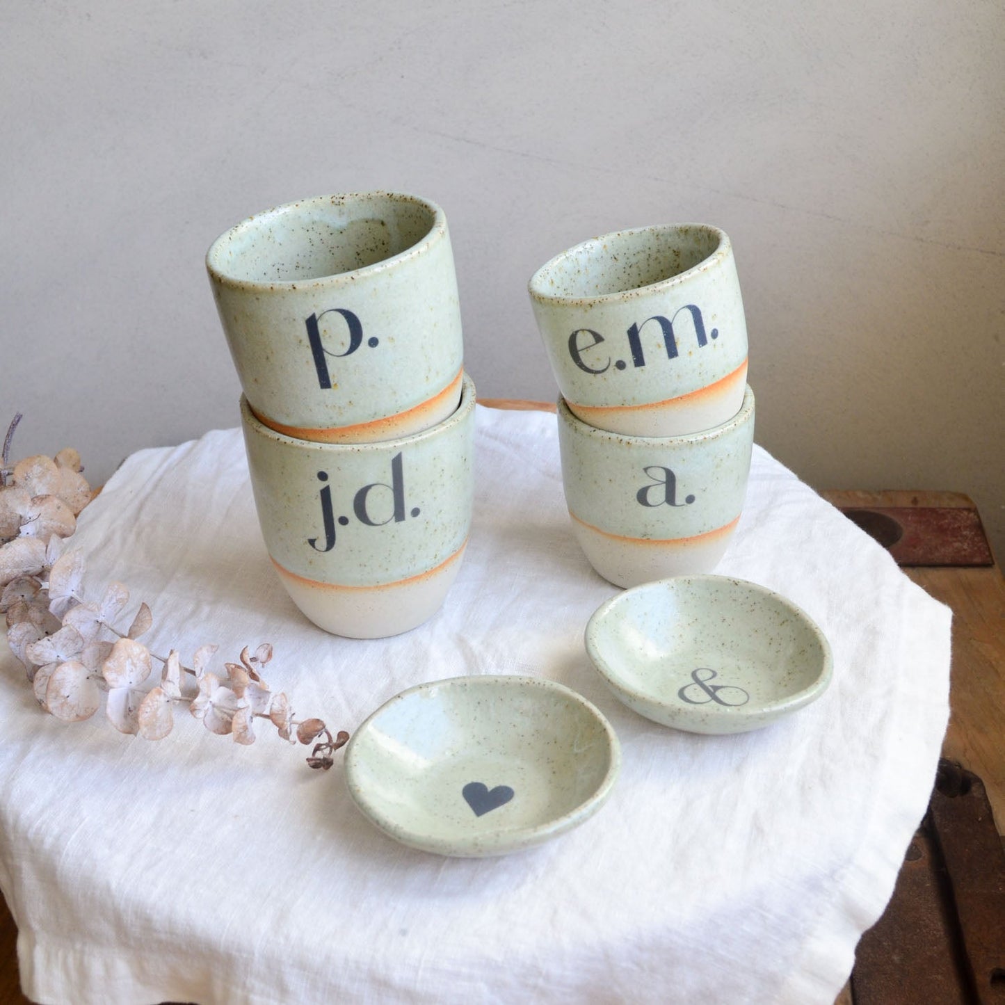 Monogram cup ~ Evergreen on Natural