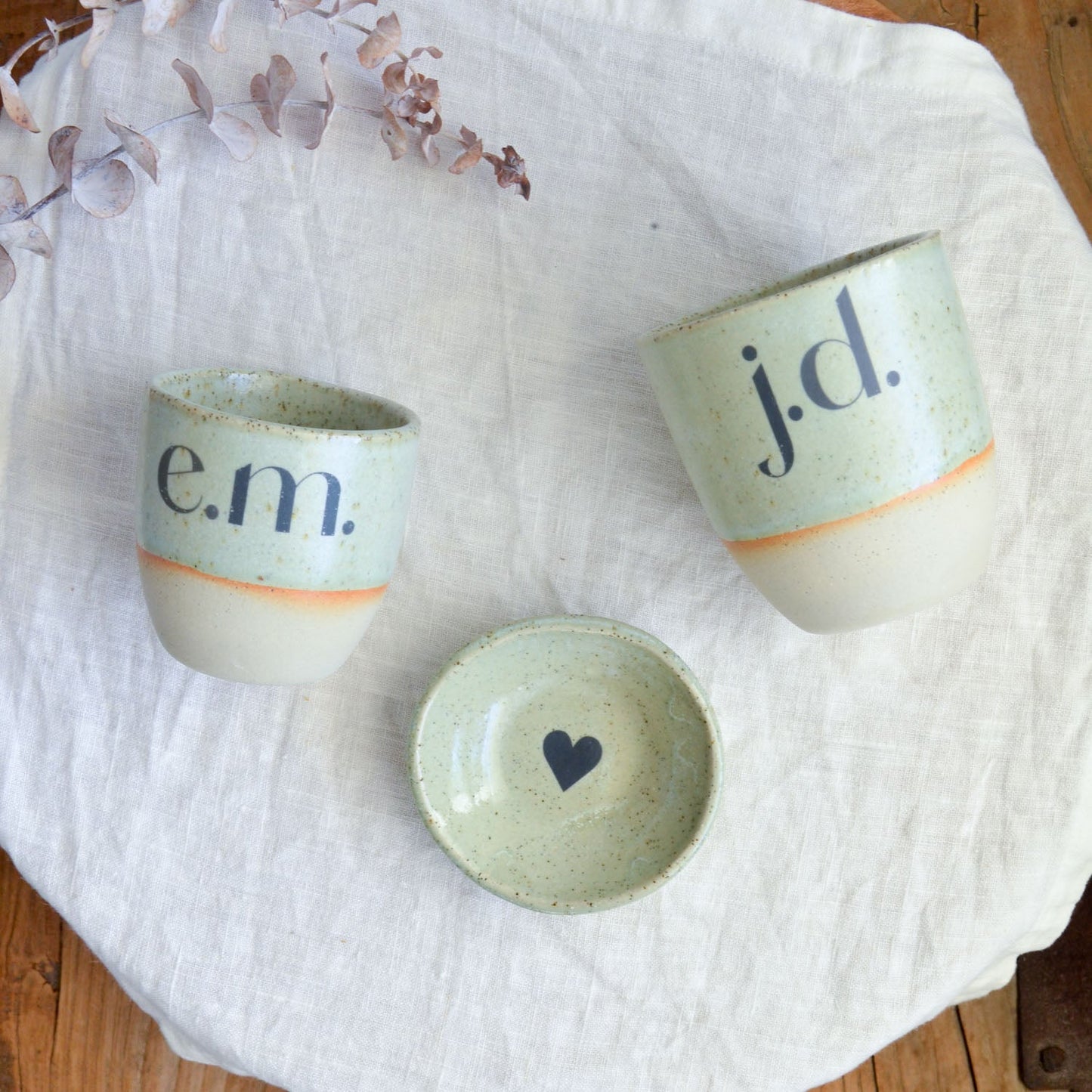 Monogram cup ~ Evergreen on Natural