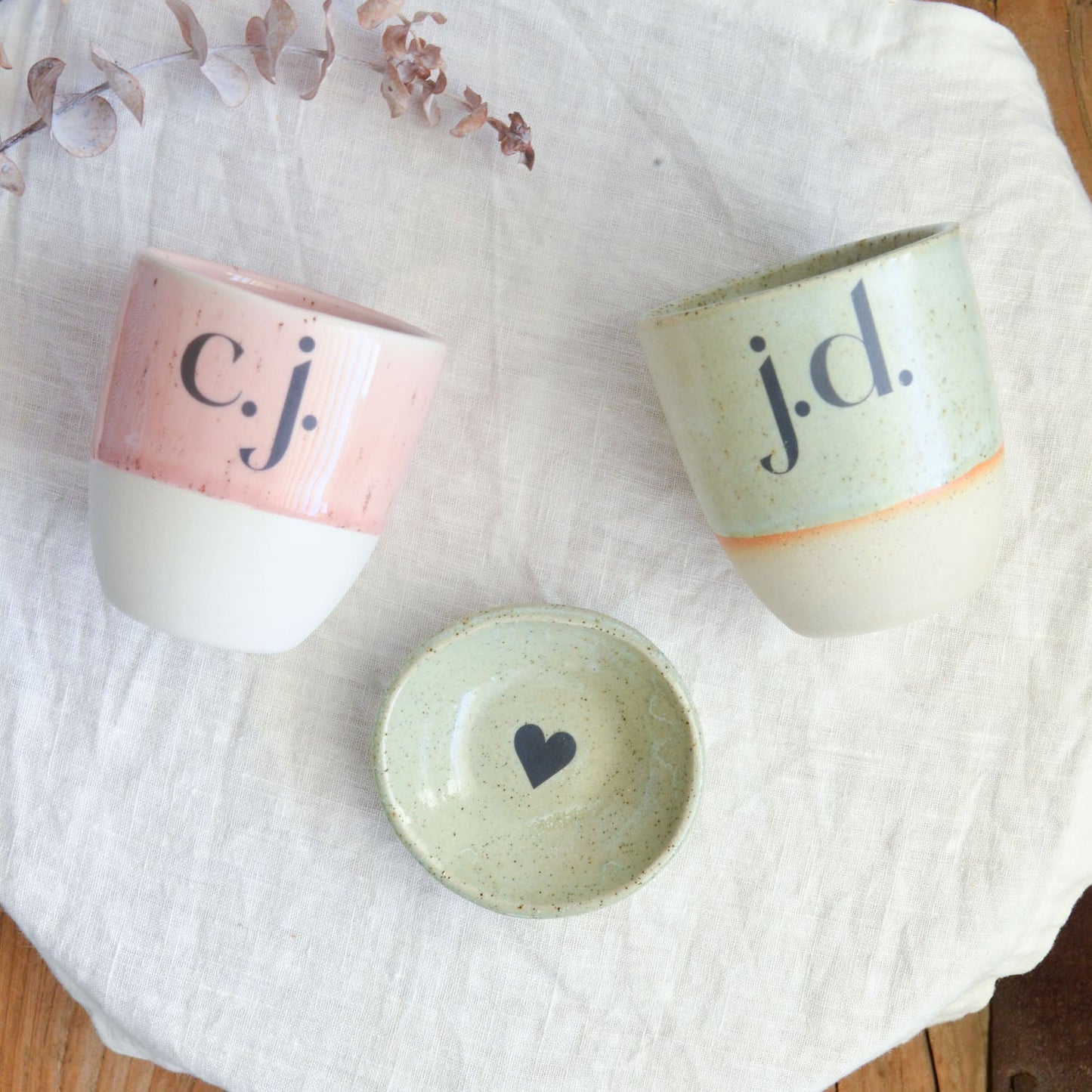 Monogram cup ~ Evergreen on Natural