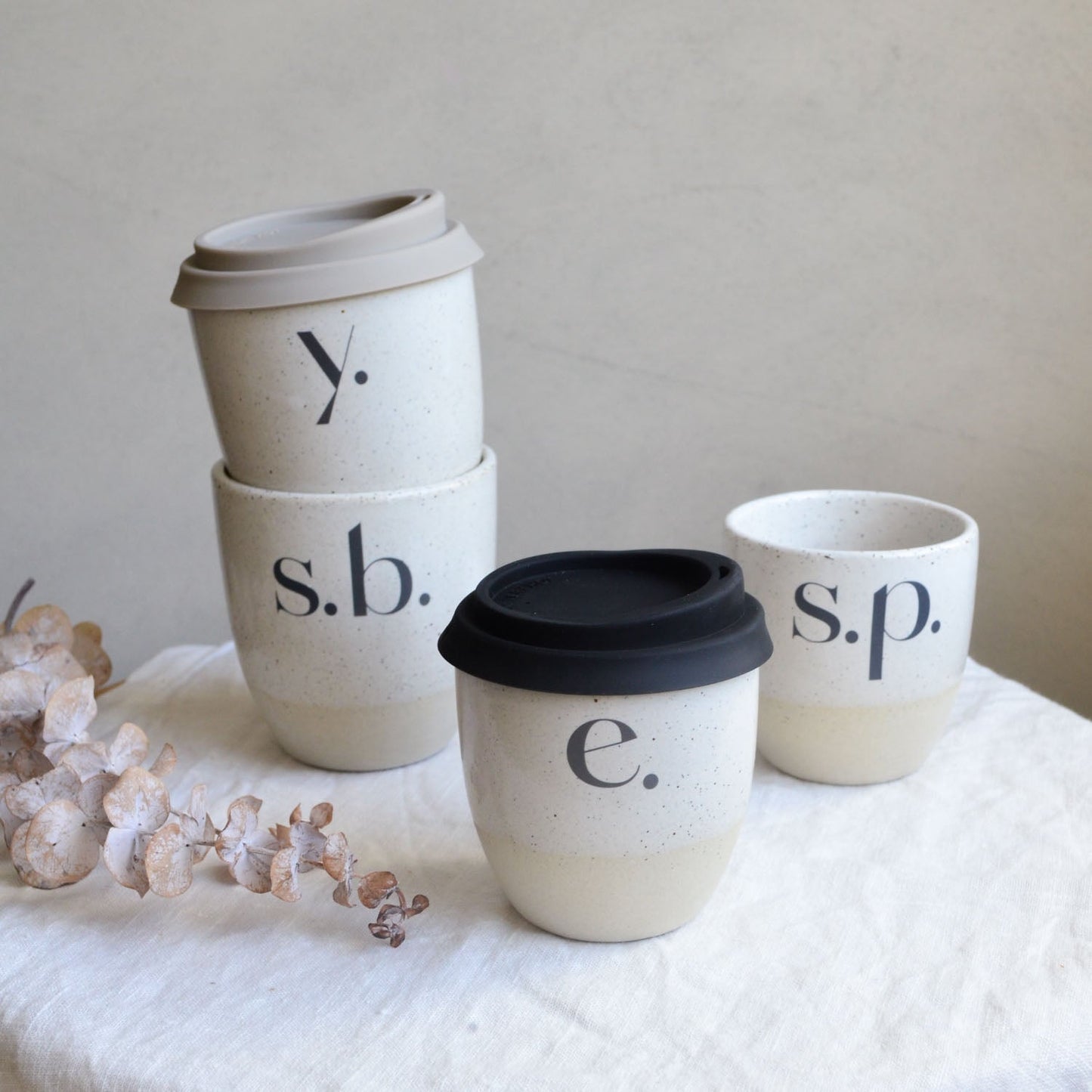 Monogram cup ~ White on Stone