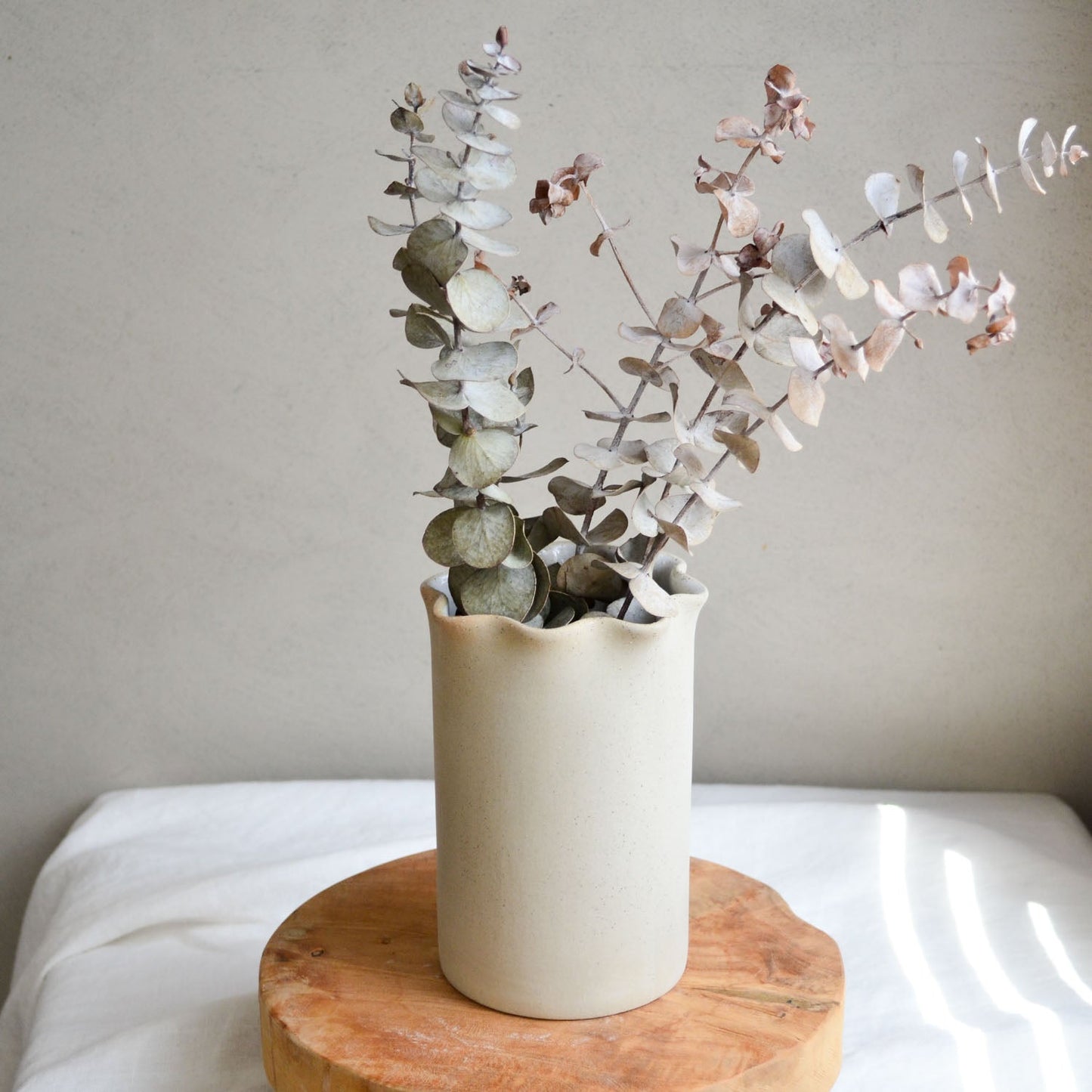 Ruffle Vase / Utensil holder ~ White on Natural