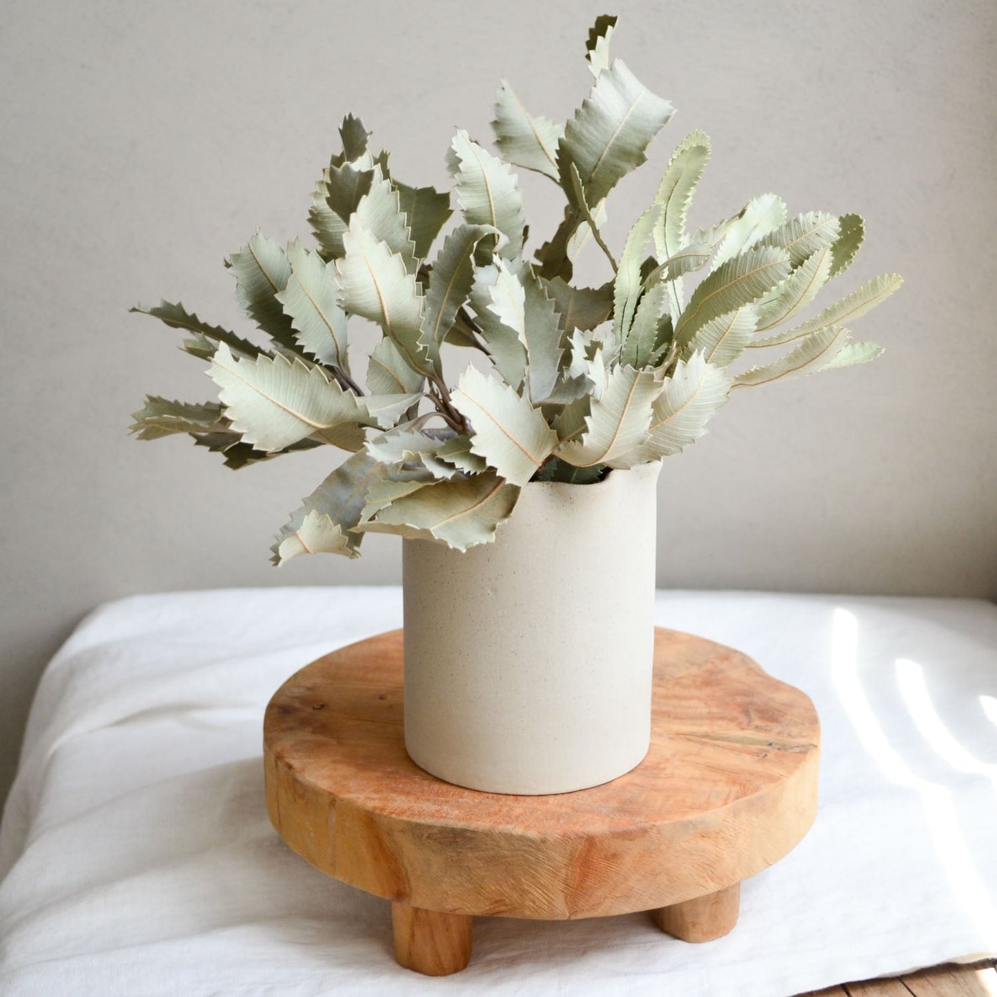 Ruffle Vase / Utensil holder ~ White on Natural