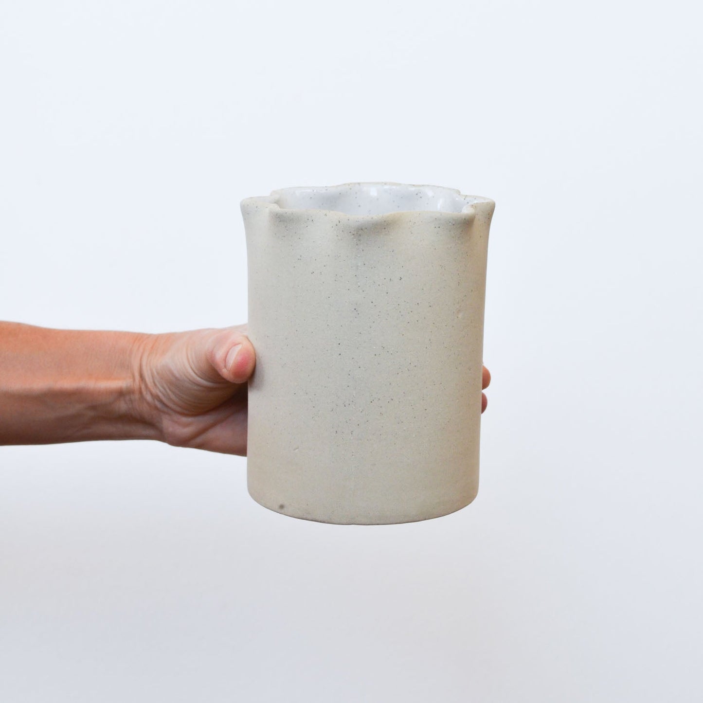 Ruffle Vase / Utensil holder ~ White on Natural