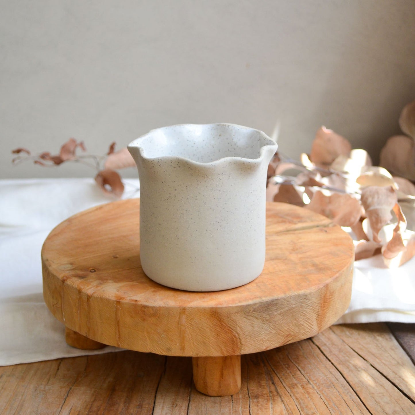 Ruffle Vase / Utensil holder ~ White on Natural
