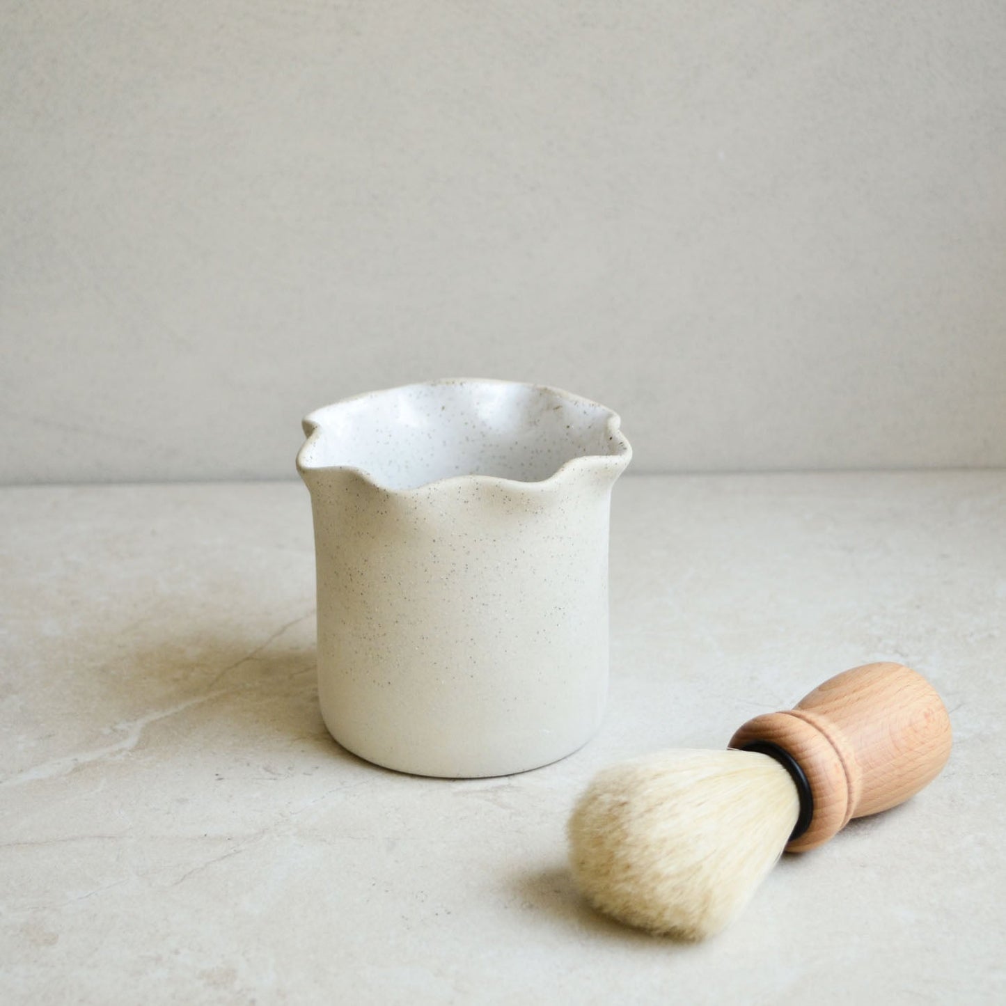 Ruffle Vase / Utensil holder ~ White on Natural