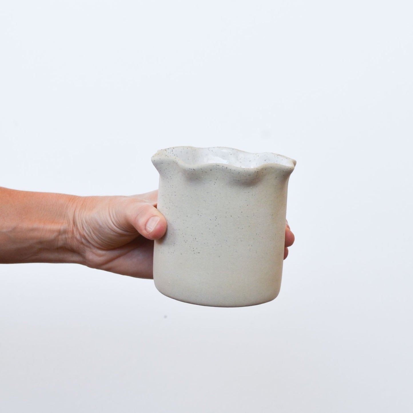 Ruffle Vase / Utensil holder ~ White on Natural