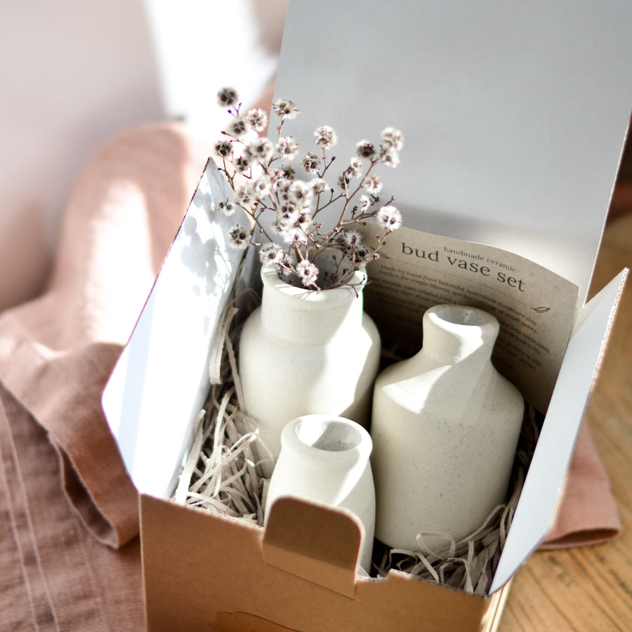 Stoneware bud vase ~ White on Natural