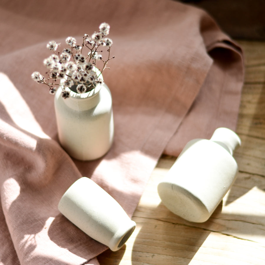 Stoneware bud vase ~ White on Natural