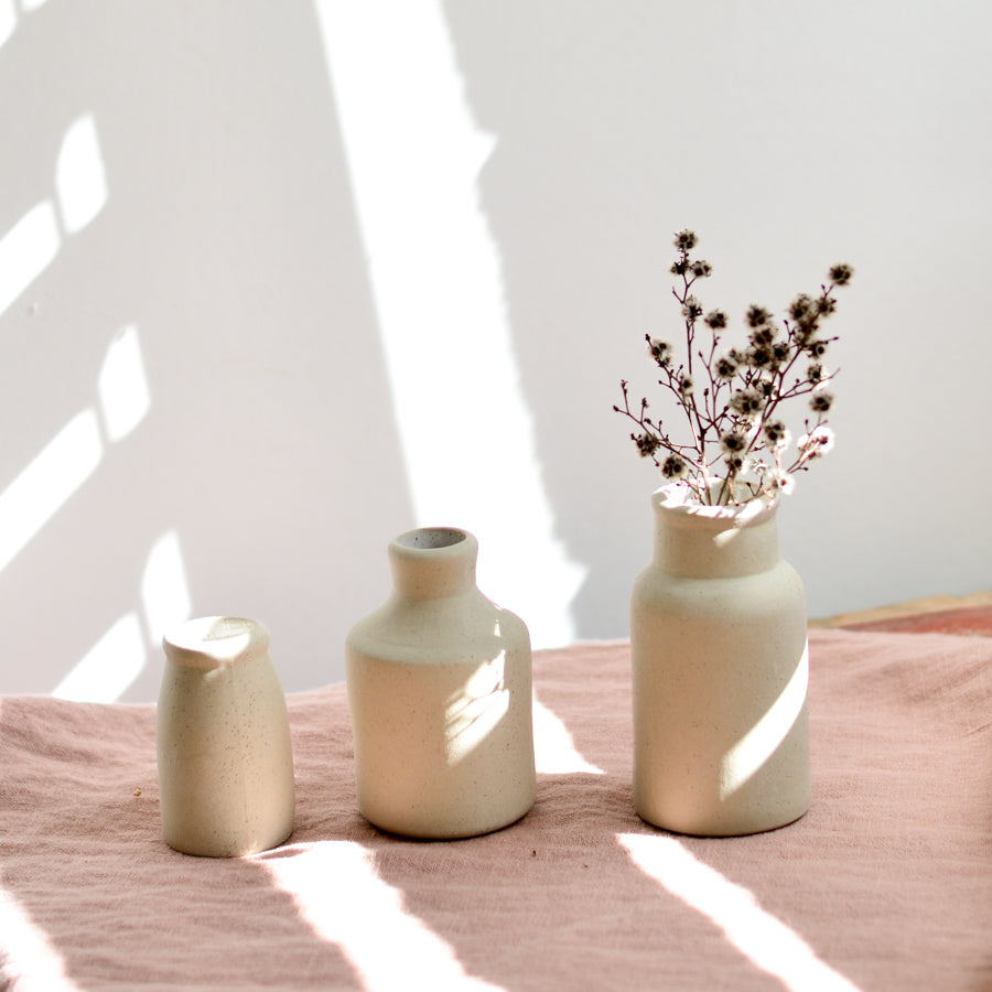 Stoneware bud vase ~ White on Natural