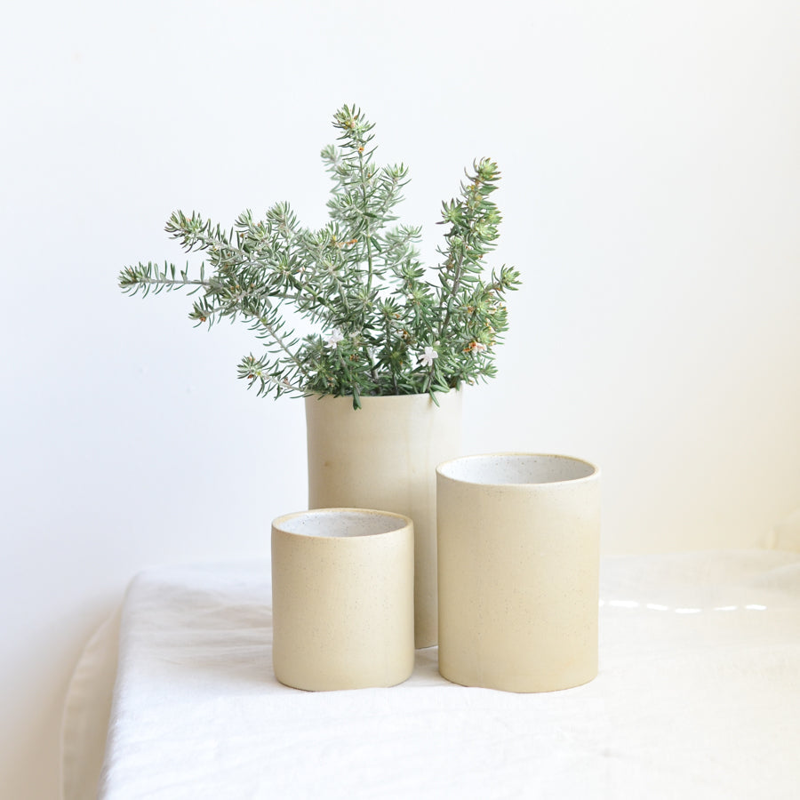 Utensil Holder / Vase ~ White on Stone