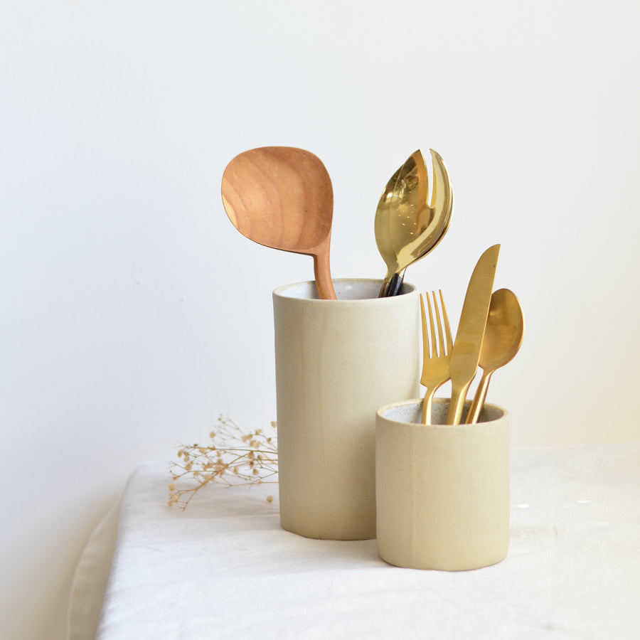 Utensil Holder / Vase ~ White on Stone