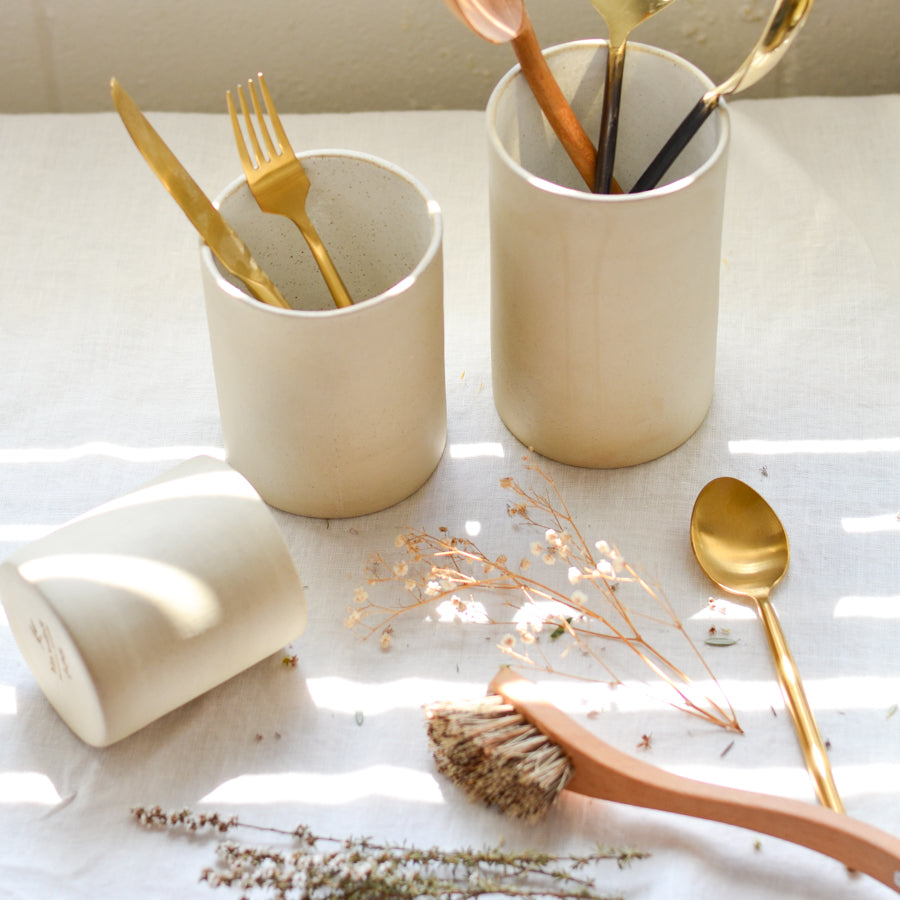 Utensil Holder / Vase ~ White on Stone