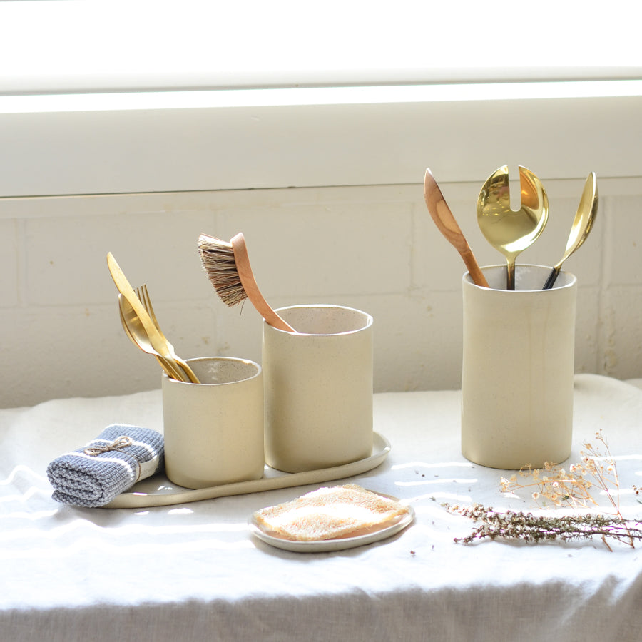 Utensil Holder / Vase ~ White on Stone