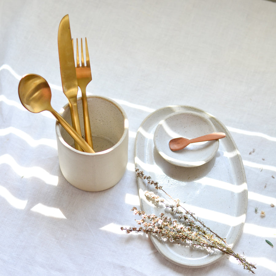 Utensil Holder / Vase ~ White on Stone