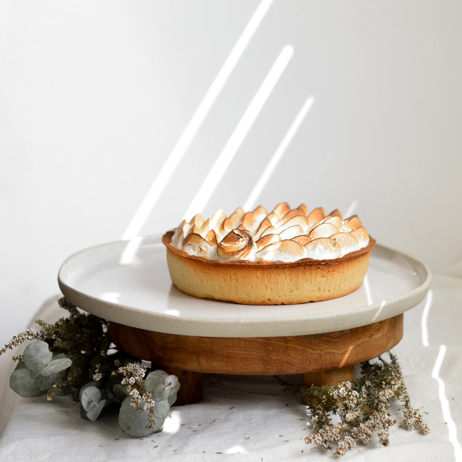 Cake serving platter ~ White on Stone