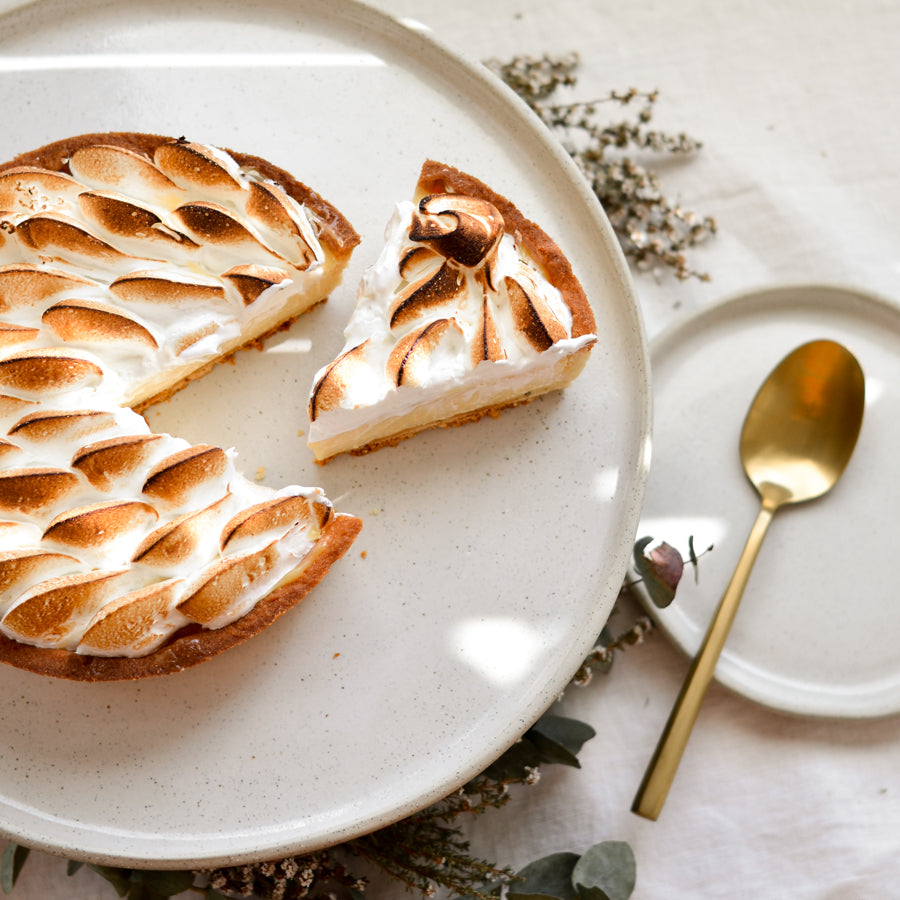 Cake serving platter ~ White on Stone