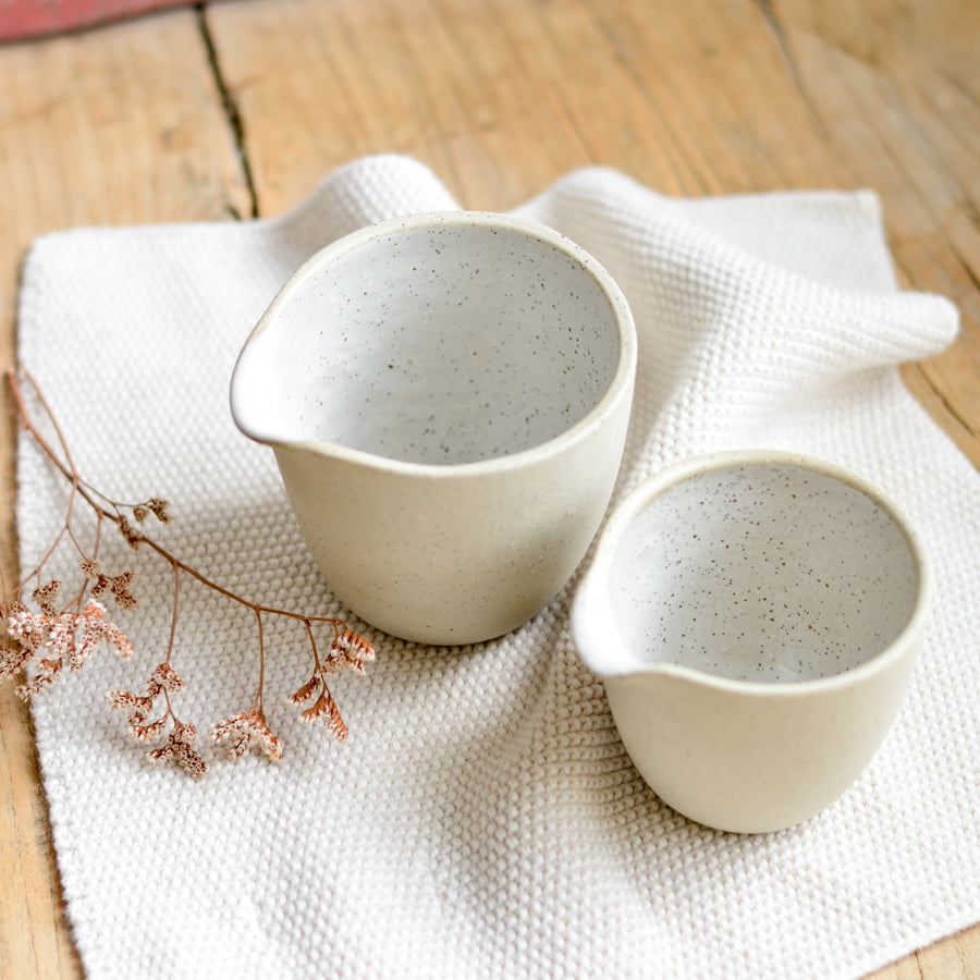 Handmade ceramic pourer ~ White on Stone