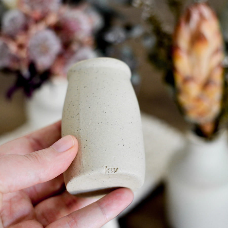 Stoneware bud vase ~ White on Natural
