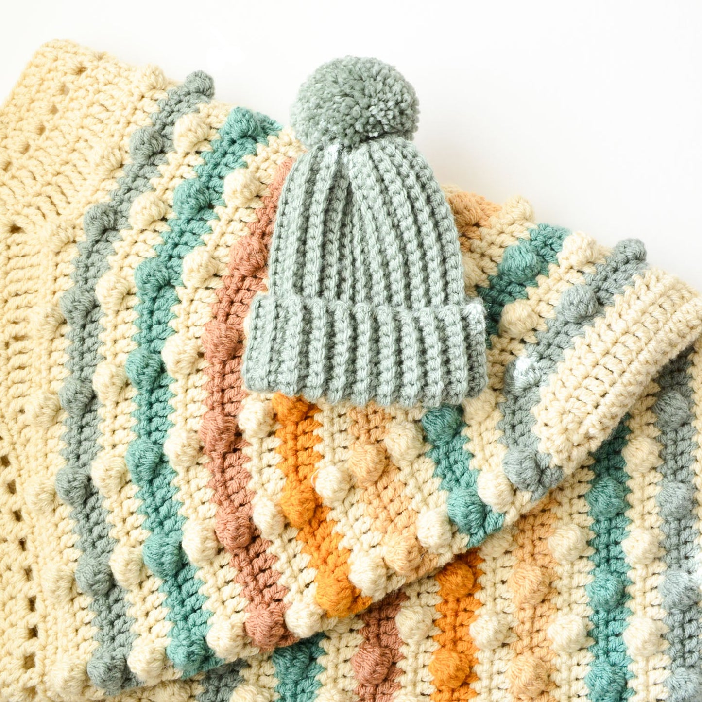 Rainbow baby blanket ~ blues / naturals