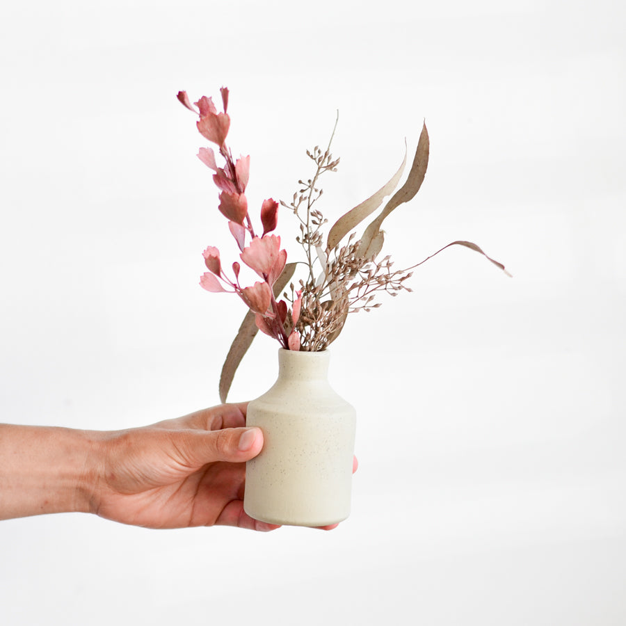 Stoneware bud vase ~ White on Natural