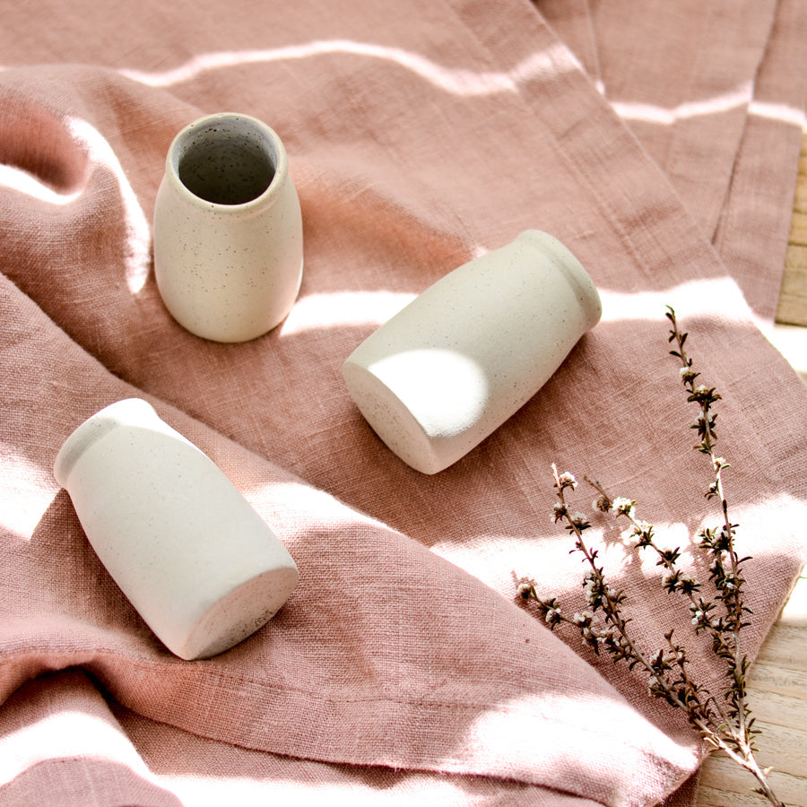 Stoneware bud vase ~ White on Natural