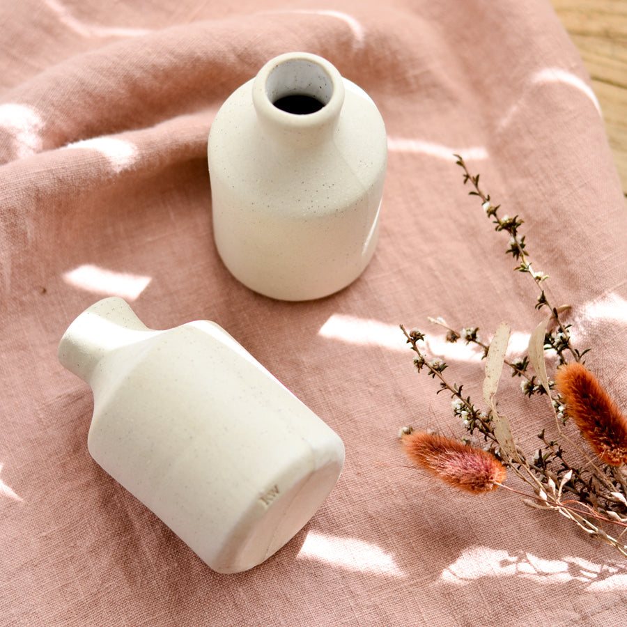Stoneware bud vase ~ White on Natural