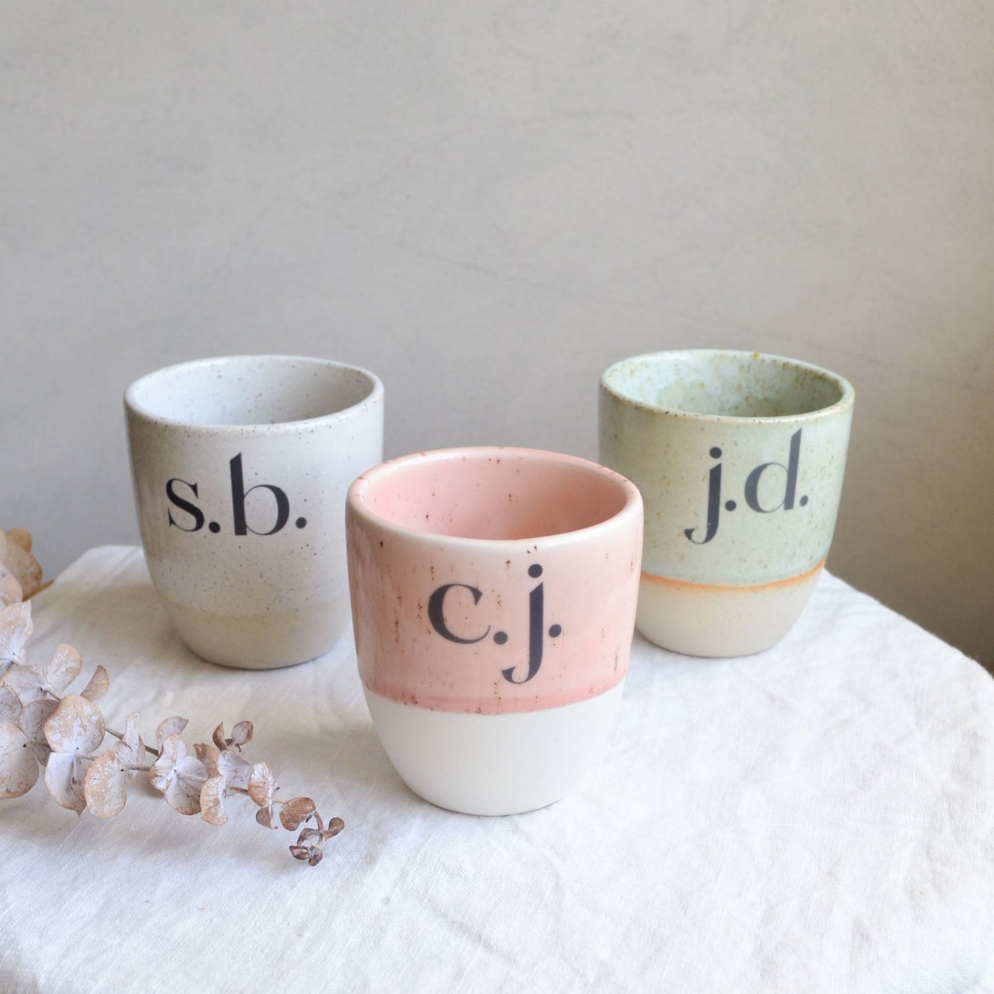 Monogram cup ~ Evergreen on Natural