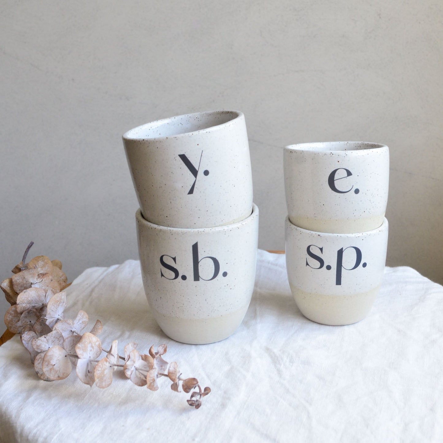 Monogram cup ~ White on Stone