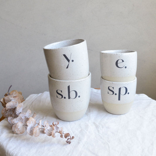Monogram cup ~ White on Stone