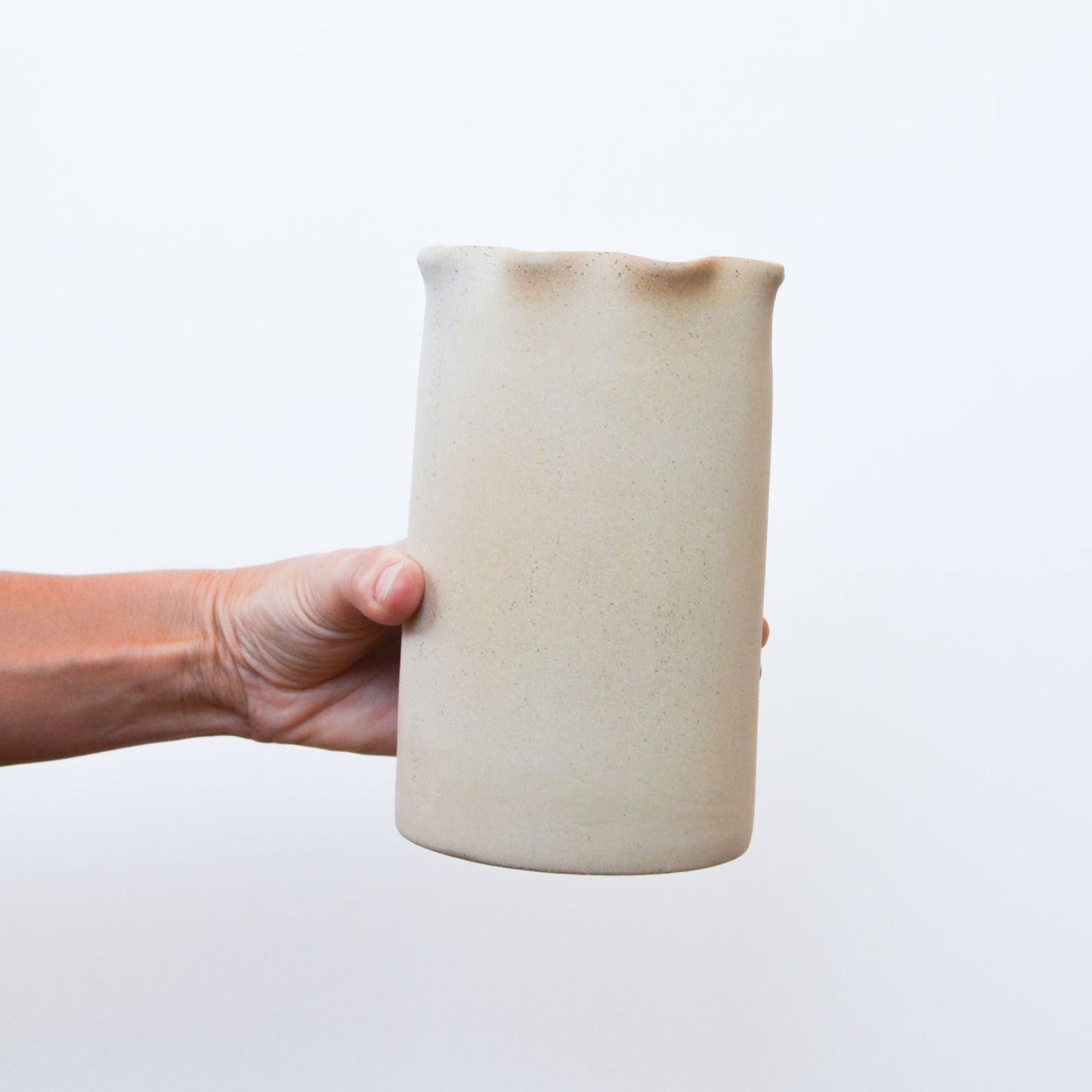 Ruffle Vase / Utensil holder ~ White on Natural