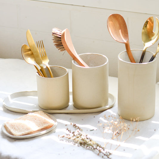 Utensil Holder / Vase ~ White on Stone