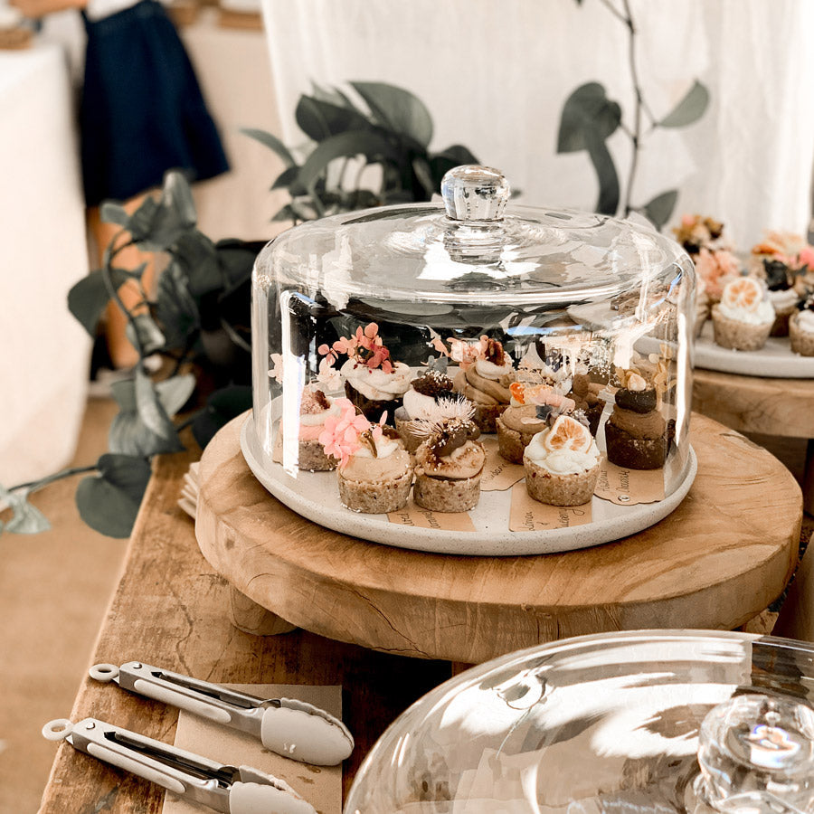 Cake serving platter ~ White on Stone