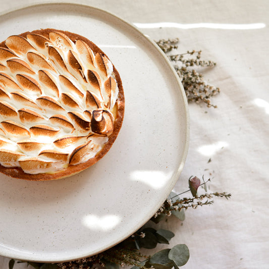 Cake serving platter ~ White on Stone