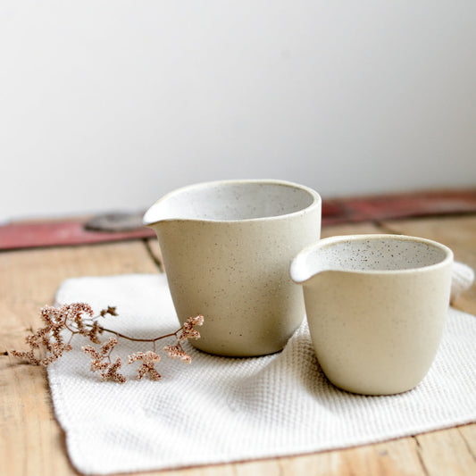 Handmade ceramic pourer ~ White on Stone