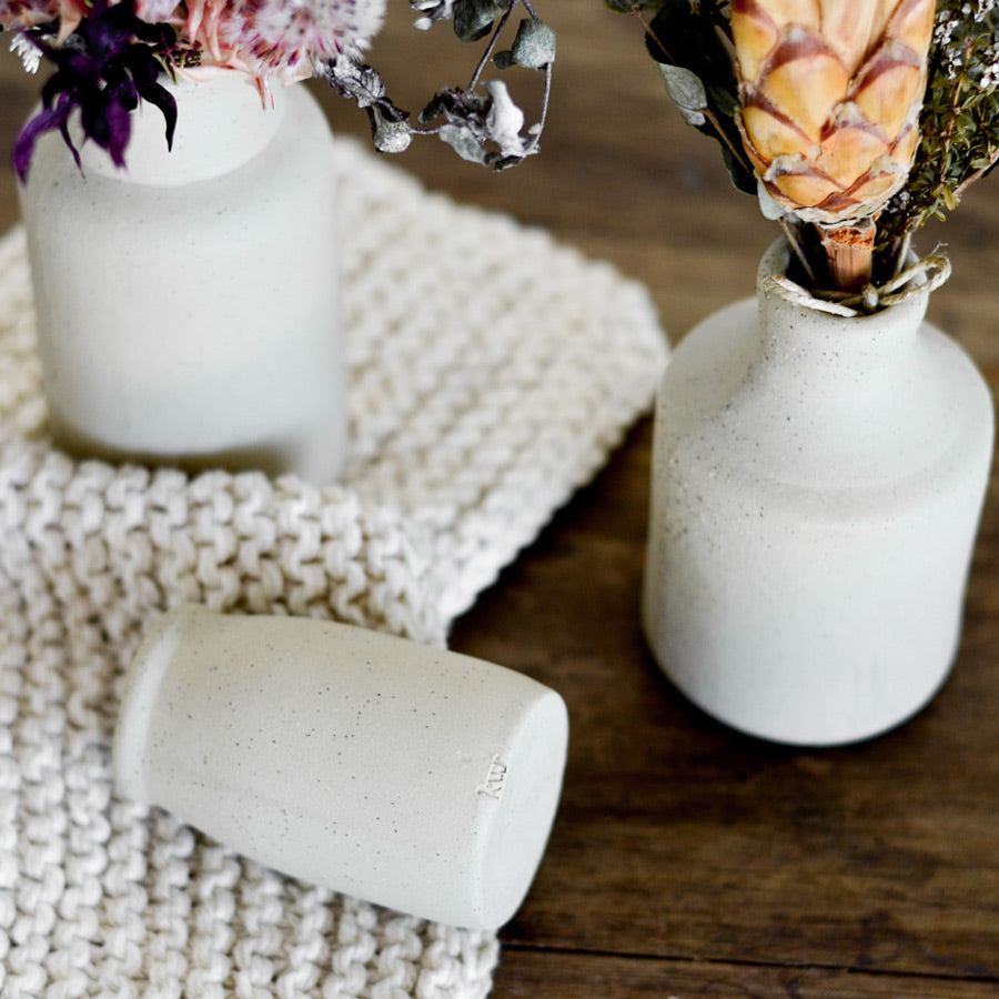 Stoneware bud vase ~ White on Natural