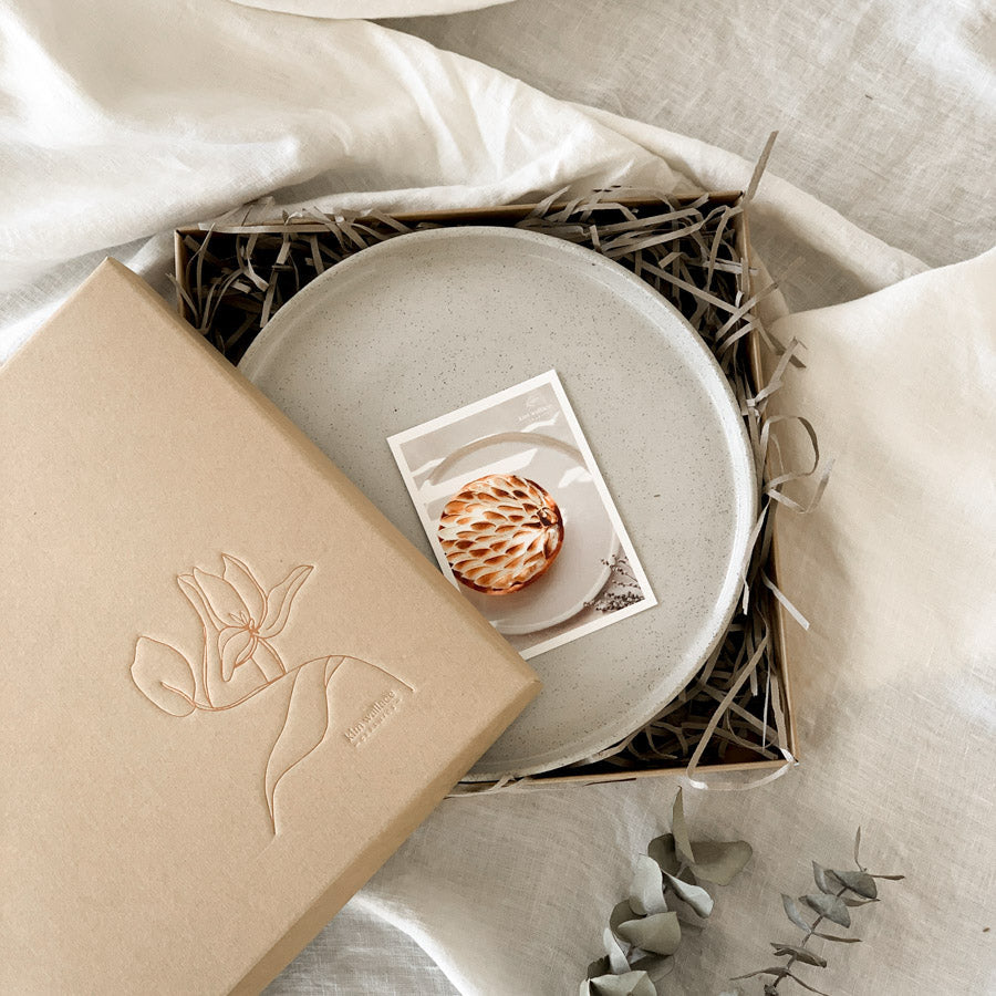 Cake serving platter ~ White on Stone